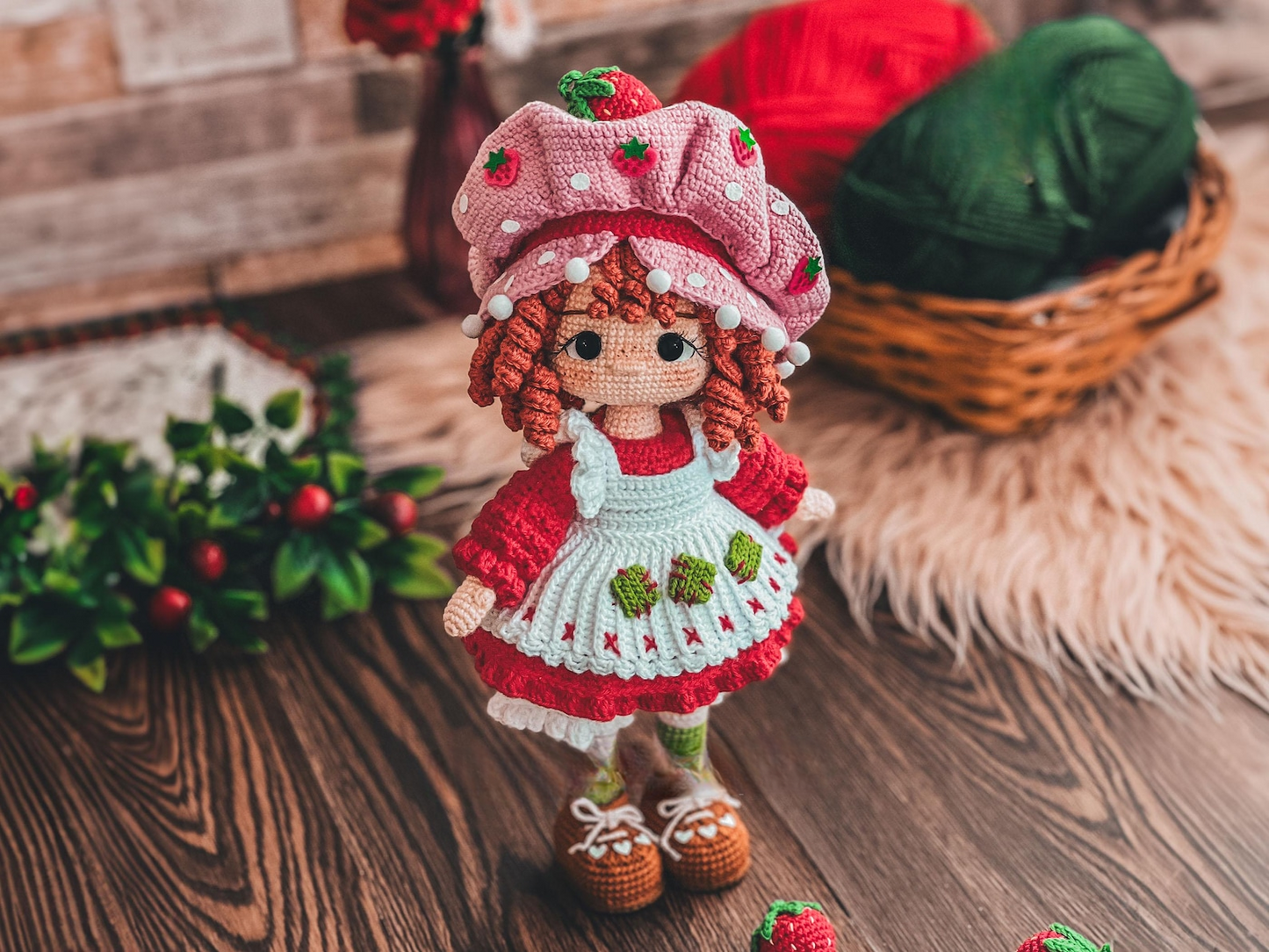 Doll Dressed In Strawberry Costume Crochet Pattern