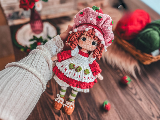 Doll Dressed In Strawberry Costume Crochet Pattern